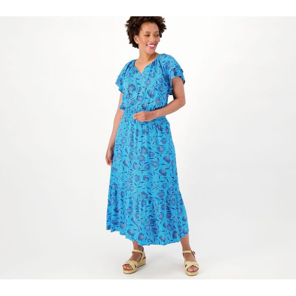 Destination 365 Women's Petite Dress P2XS 356 Printed Short-Sleeve Blue A596752